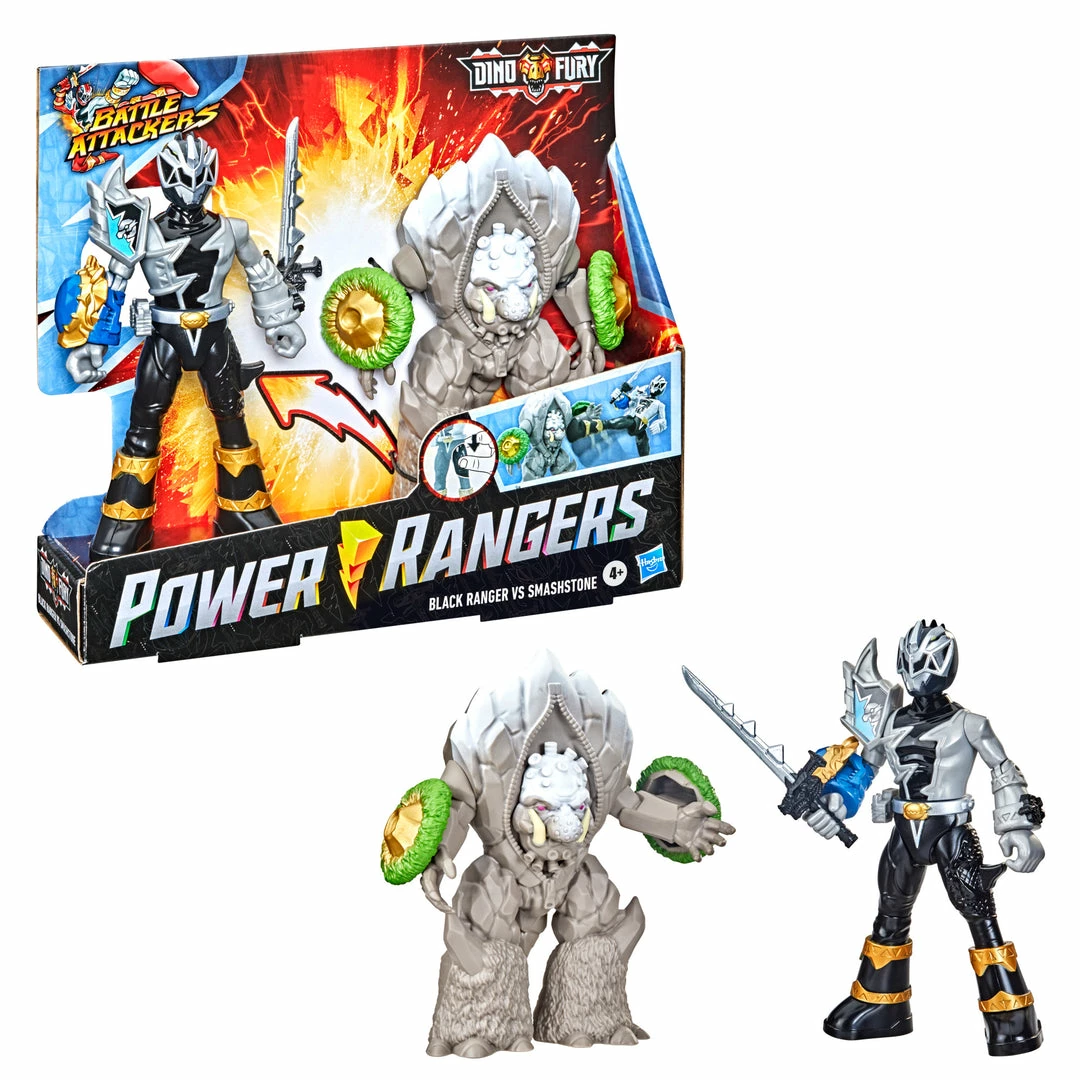Power Rangers Dino Fury Battle Attackers Black Ranger Vs. Smashstone