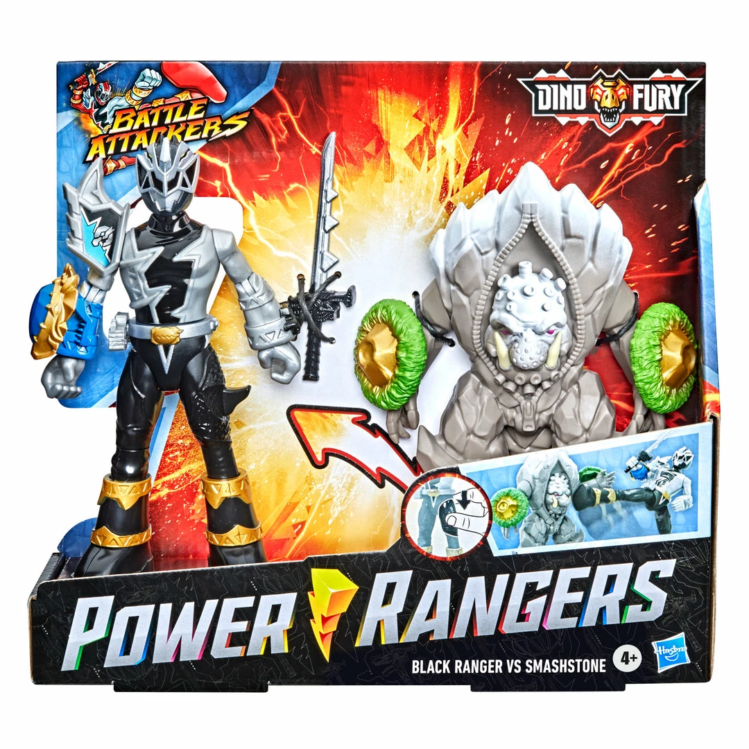 Power Rangers Dino Fury Battle Attackers Black Ranger Vs. Smashstone